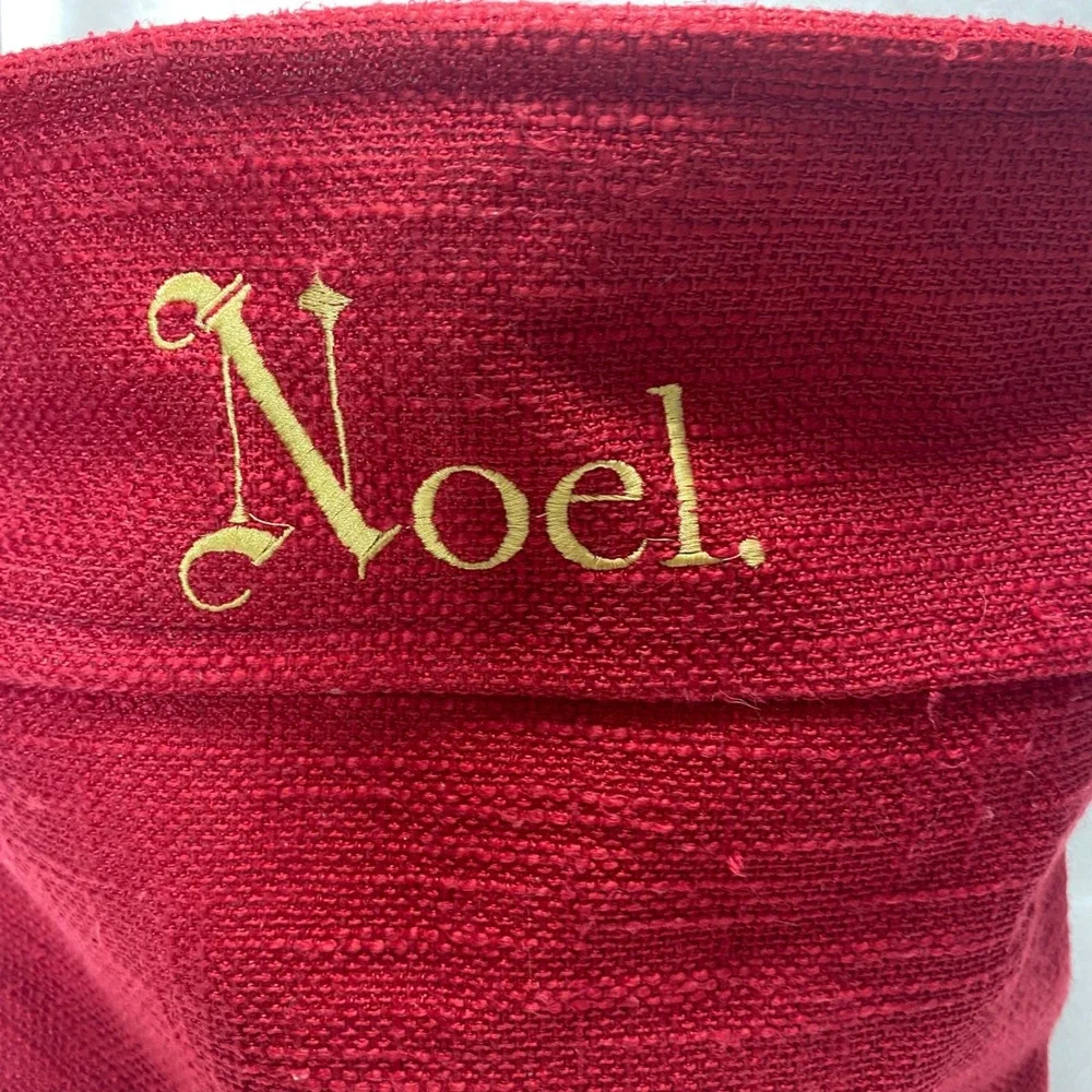 Red Fabric‎ Christmas Basket Gift Bag Tote Gold Handles Noel Holiday Large